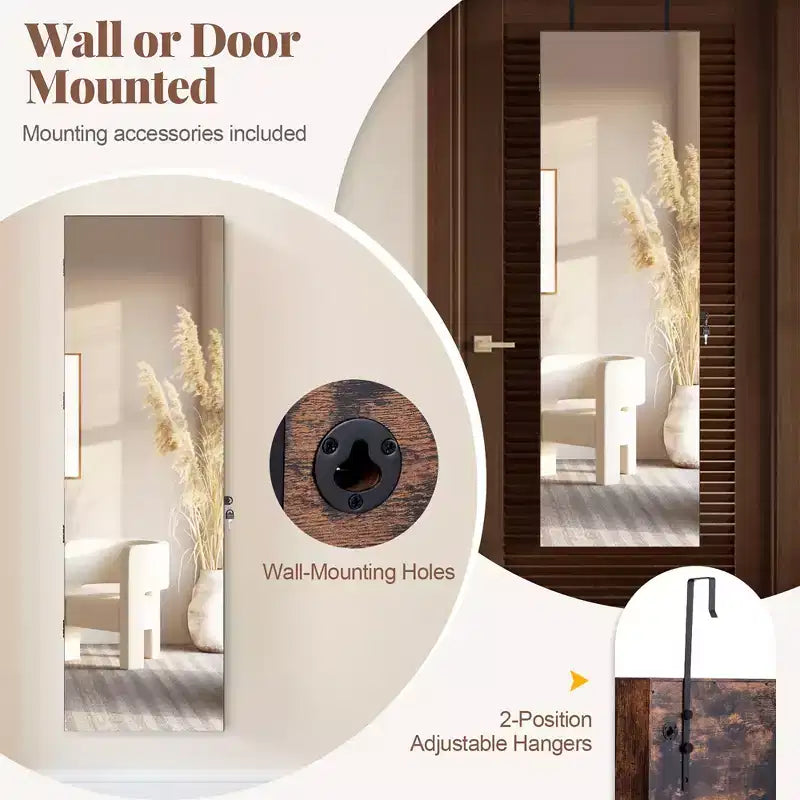 Meuble à Bijoux Miroir Costway avec 96 LED, à Suspendre au Mur ou à la Porte, Armoire avec Rangement Maquillage
