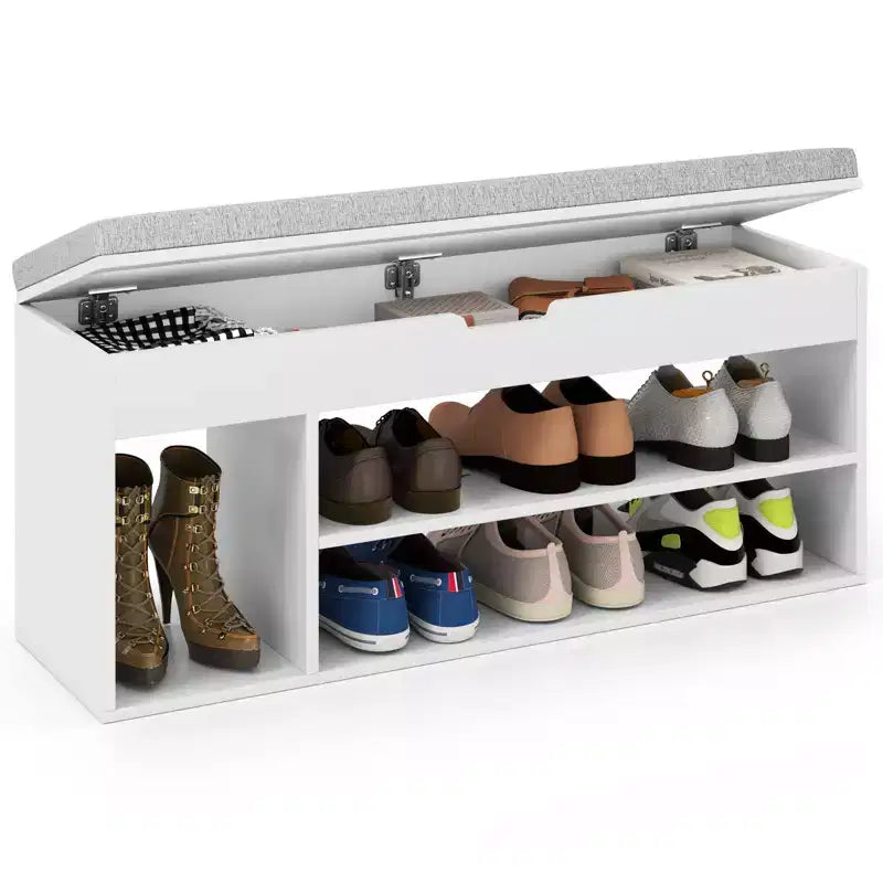Costway Shoe Bench Home Entryway Shoes Storage Bench w/ Padded Seat & Hidden Storage White