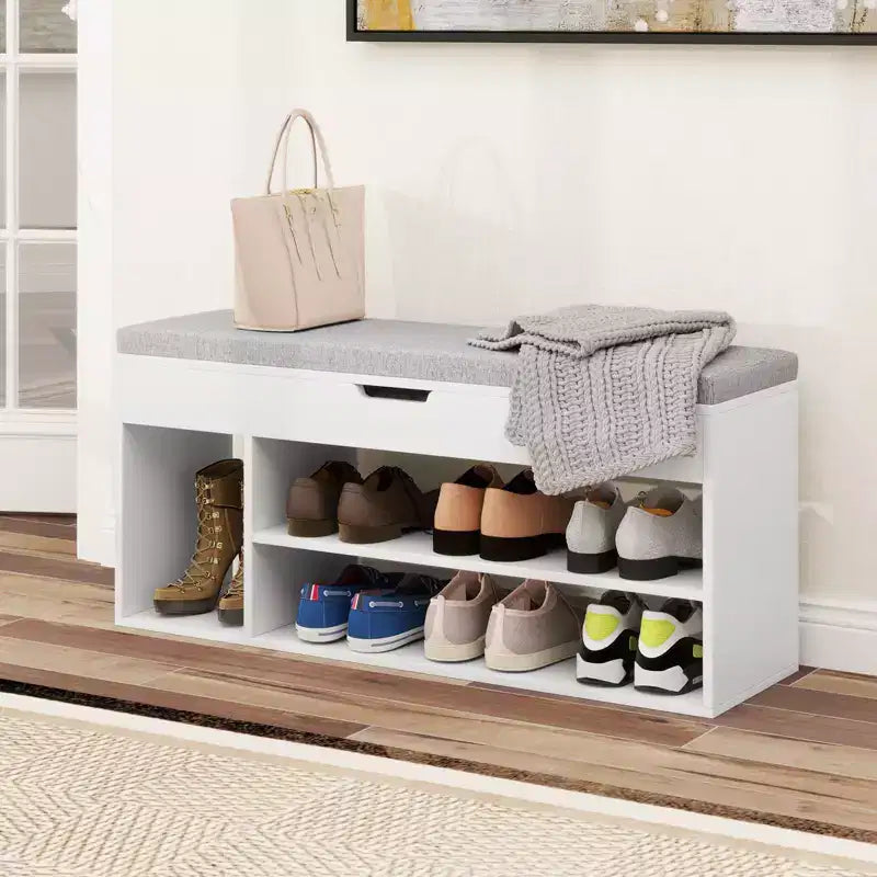 Banc à chaussures Costway pour entrée avec siège rembourré et rangement dissimulé blanc