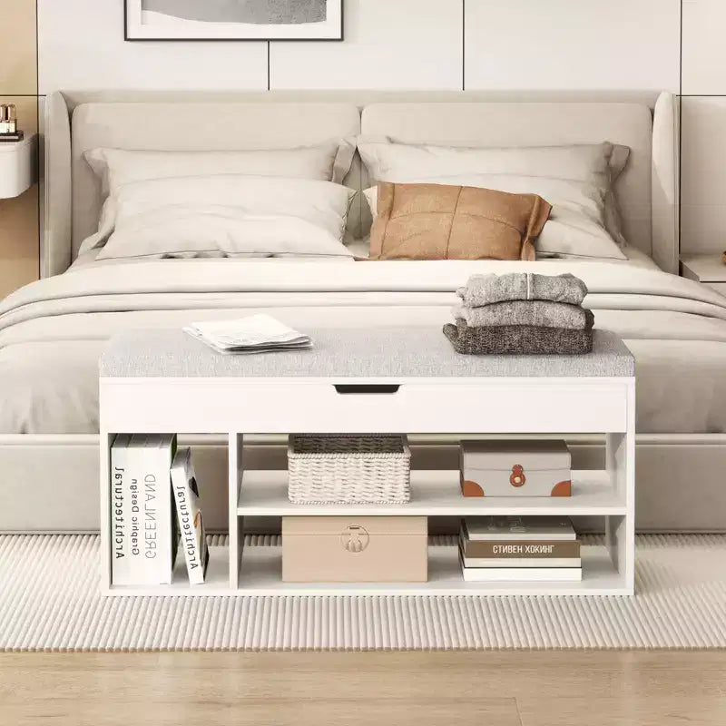 Banc à chaussures Costway pour entrée avec siège rembourré et rangement dissimulé blanc