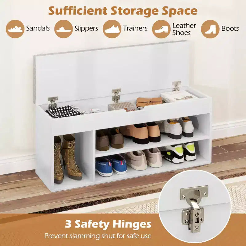 Banc à chaussures Costway pour entrée avec siège rembourré et rangement dissimulé blanc