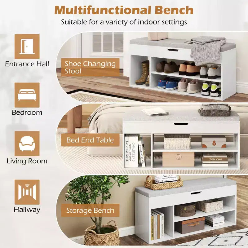 Banc à chaussures Costway pour entrée avec siège rembourré et rangement dissimulé blanc