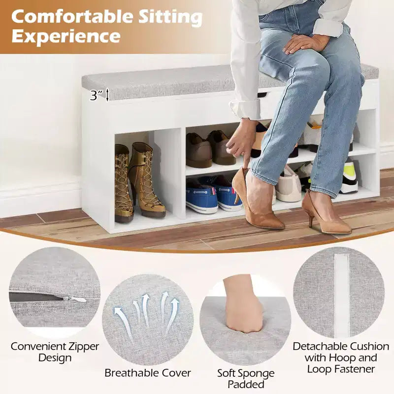 Banc à chaussures Costway pour entrée avec siège rembourré et rangement dissimulé blanc
