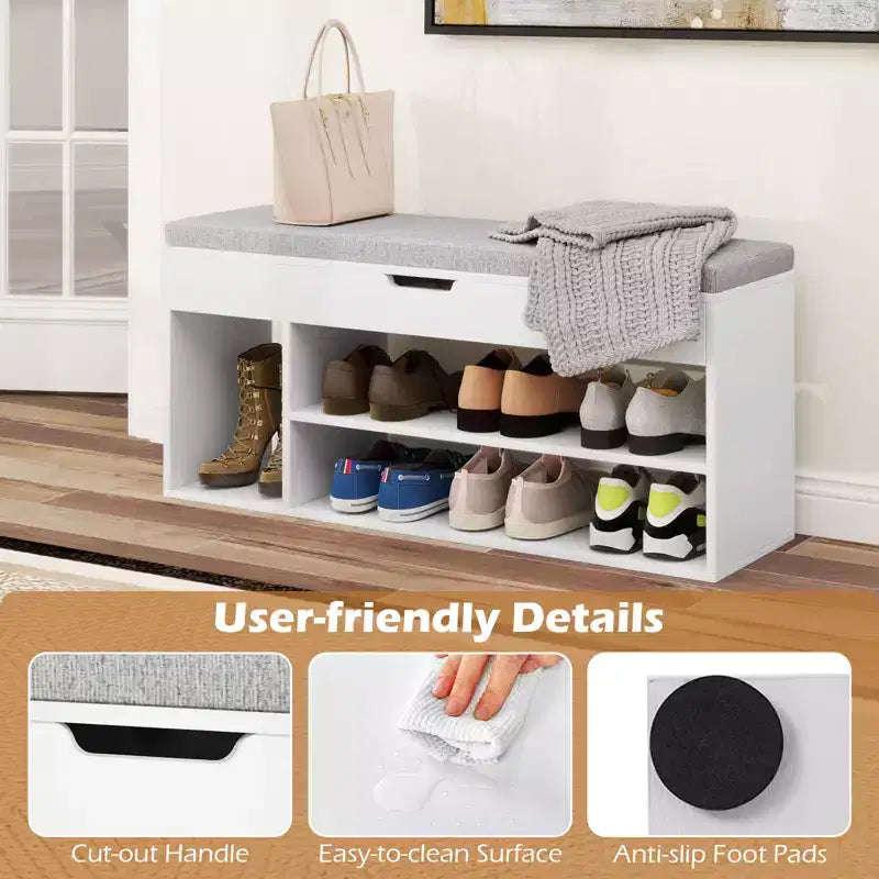 Banc à chaussures Costway pour entrée avec siège rembourré et rangement dissimulé blanc