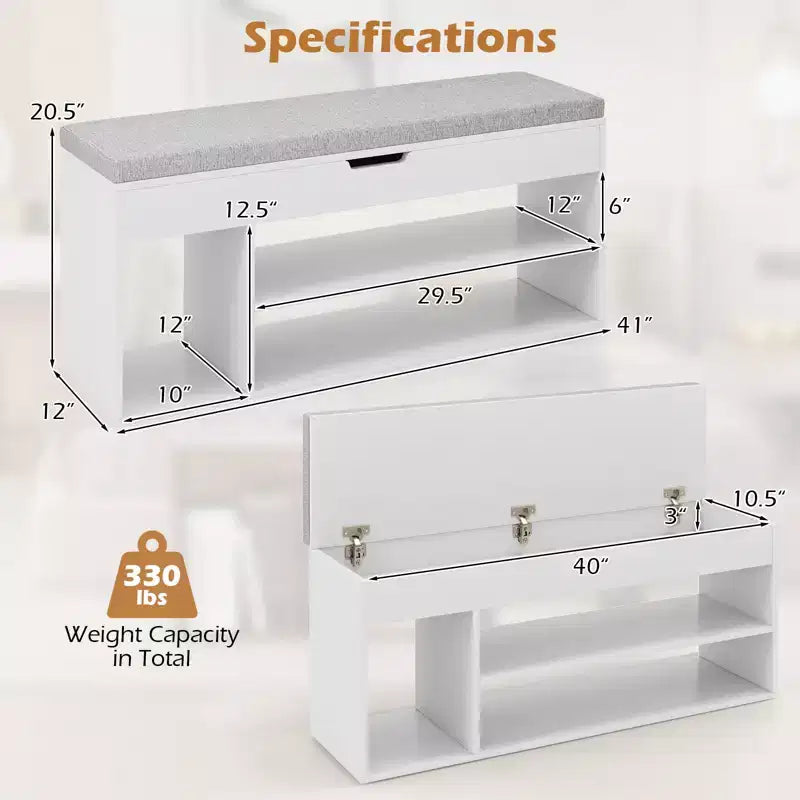Banc à chaussures Costway pour entrée avec siège rembourré et rangement dissimulé blanc
