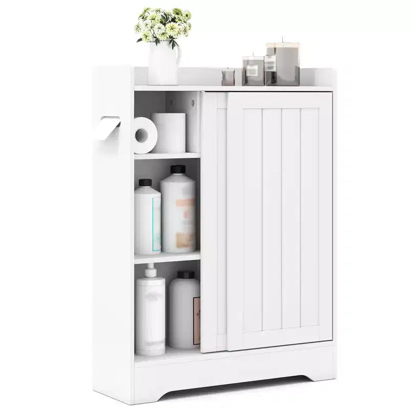 Costway Bathroom Floor Cabinet w/2 Sliding Doors & Adjustable Shelves for Small Spaces