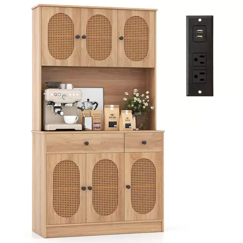 Costway Kitchen Pantry Cabinet w/ Charging Station 71 Tall Kitchen Buffet Cabinet