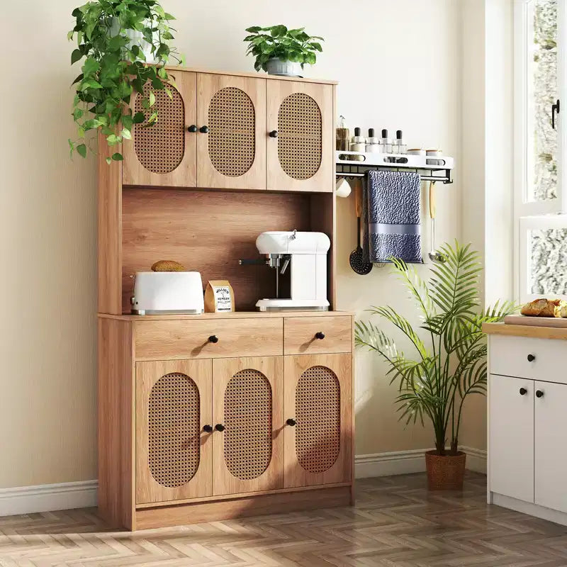 Costway Meuble de Cuisine avec Station de Recharge 71 pouces Meuble Buffet de Cuisine