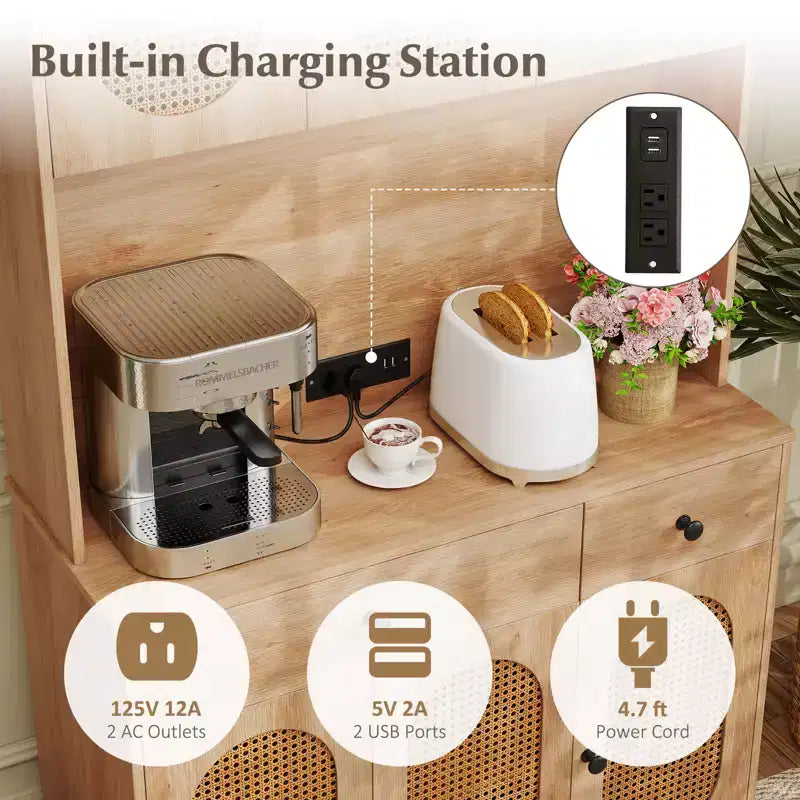 Costway Meuble de Cuisine avec Station de Recharge 71 pouces Meuble Buffet de Cuisine