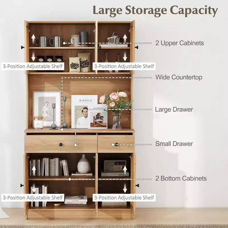 Costway Meuble de Cuisine avec Station de Recharge 71 pouces Meuble Buffet de Cuisine