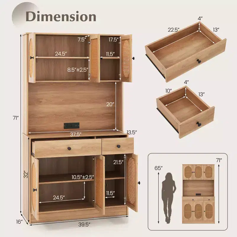 Costway Meuble de Cuisine avec Station de Recharge 71 pouces Meuble Buffet de Cuisine