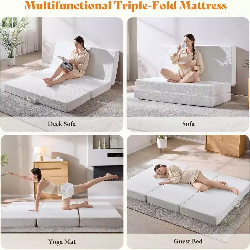 AMERLIFE Matelas en mousse à mémoire de forme pliable en 3, 6 pouces, avec housse amovible et lavable, pour invités, camping, dortoir et voyage, blanc