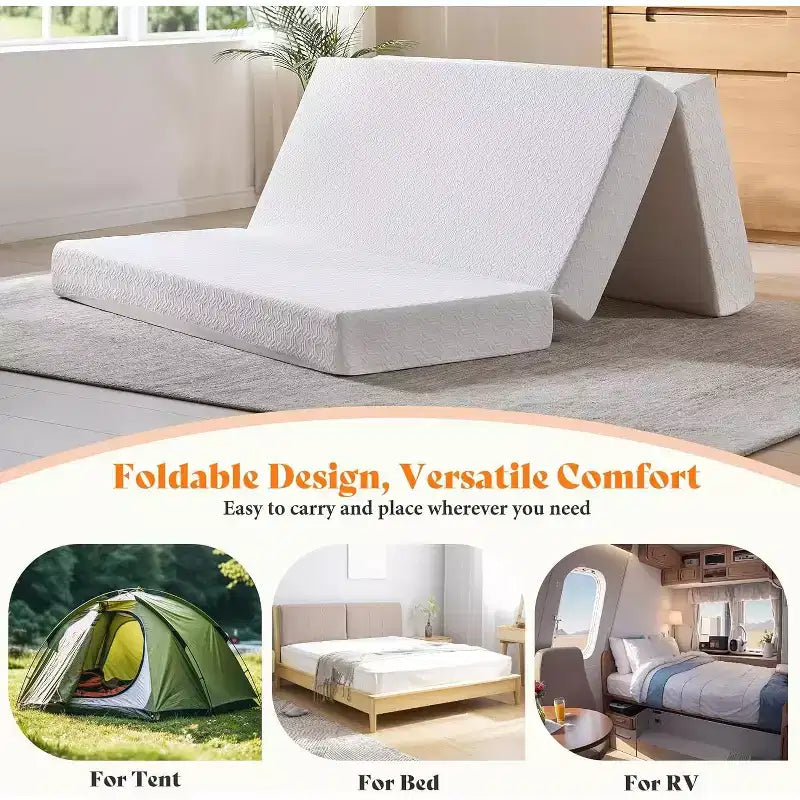 AMERLIFE Matelas en mousse à mémoire de forme pliable en 3, 6 pouces, avec housse amovible et lavable, pour invités, camping, dortoir et voyage, blanc