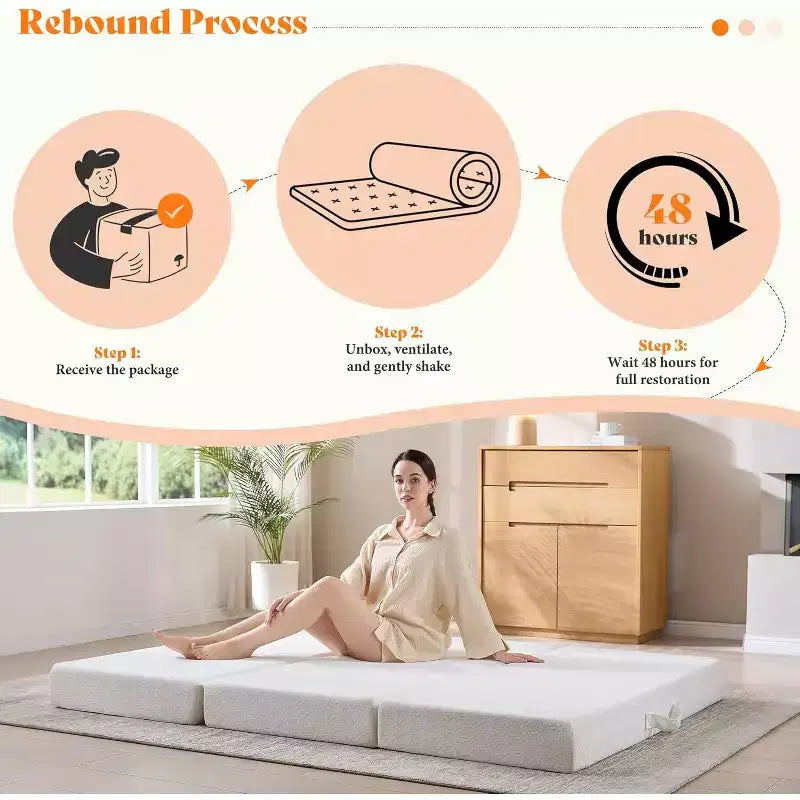 AMERLIFE Matelas en mousse à mémoire de forme pliable en 3, 6 pouces, avec housse amovible et lavable, pour invités, camping, dortoir et voyage, blanc