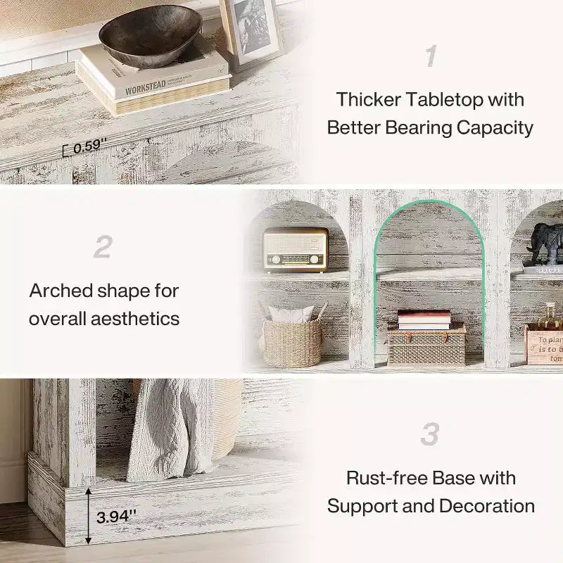 Console de ferme Lantine, table d'entrée de 160 cm de long avec 3 niveaux de rangement, table de canapé en bois pour le salon