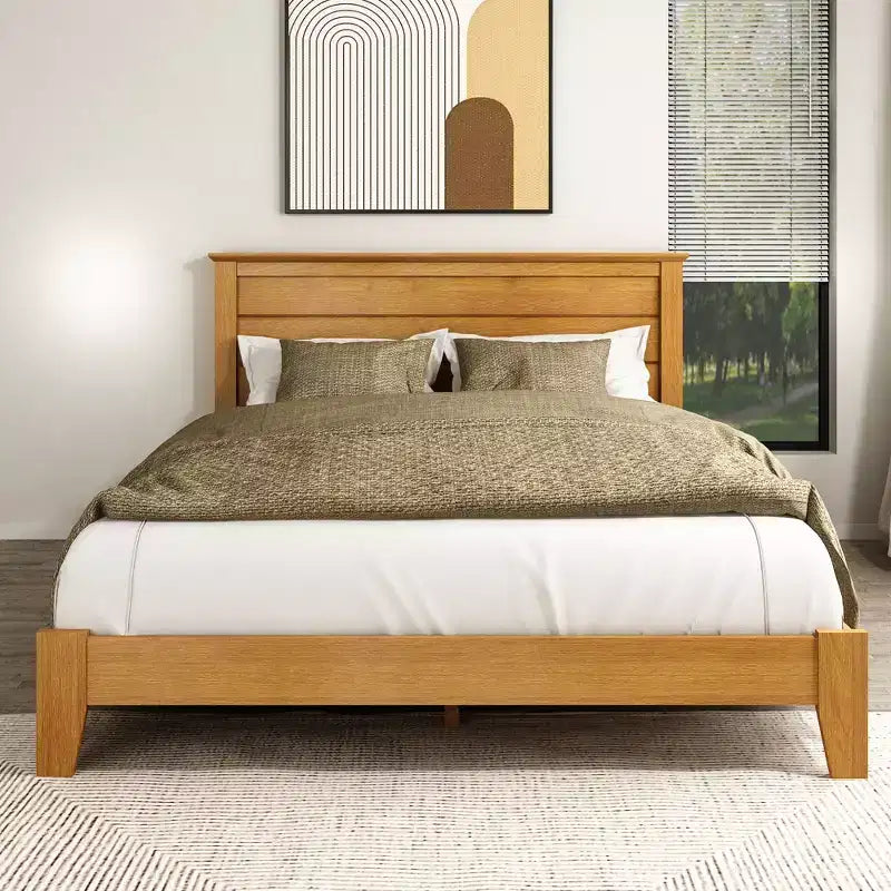 Lit plateforme moderne Galano avec tête de lit à lattes 66,1 L 85,6 P 40,2 H
