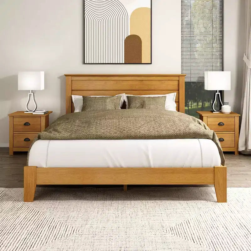 Lit plateforme moderne Galano avec tête de lit à lattes 66,1 L 85,6 P 40,2 H