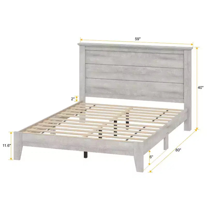 Lit plateforme moderne Galano avec tête de lit à lattes 66,1 L 85,6 P 40,2 H