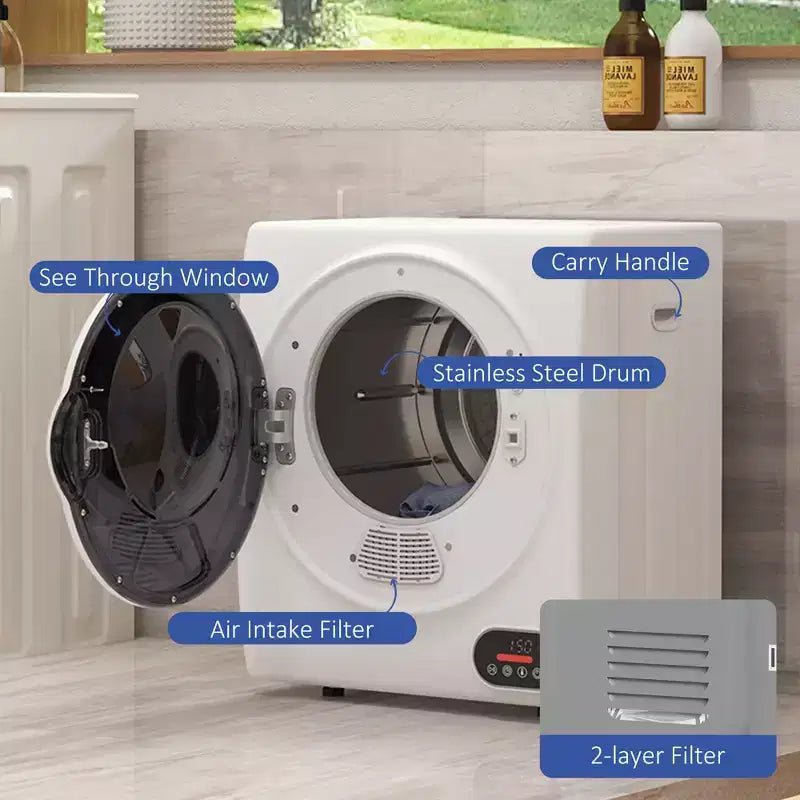 Séchoir à linge portable et compact de 1,5 pi³ avec séchage intelligent pour appartements, dortoirs, camping-cars, 850 W