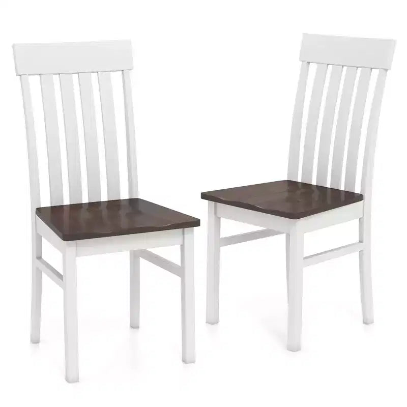 Costway Dining Chairs Set of 2 w/Slatted High Backrests Concave Seats Rubber Wood Legs