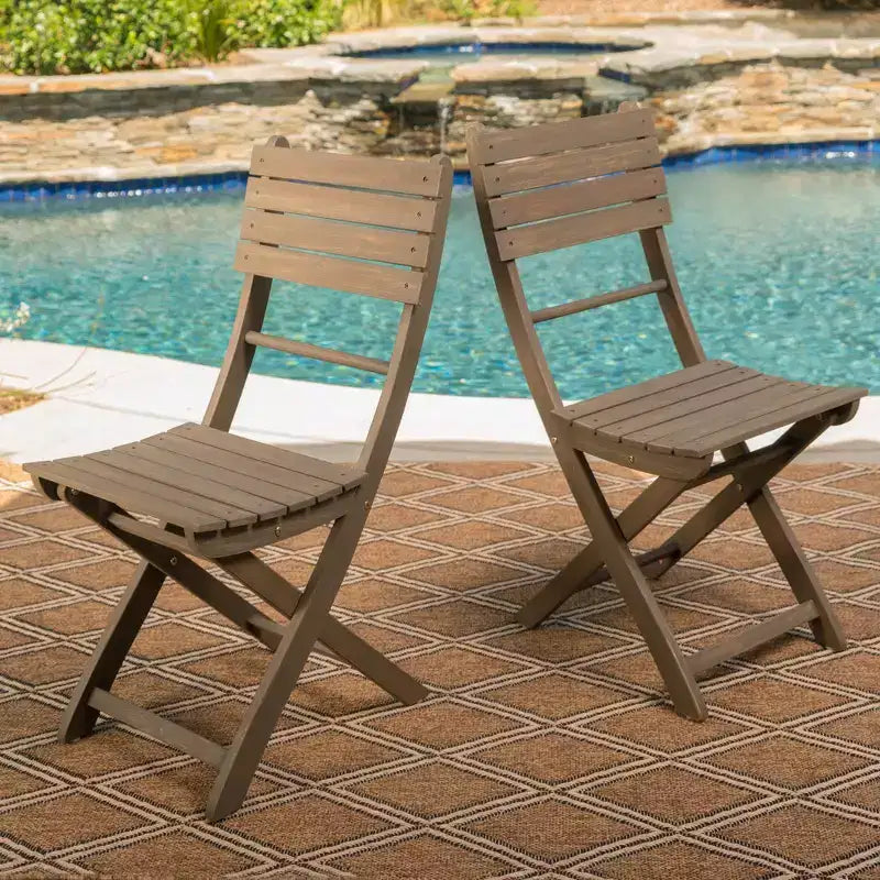 Set of 2 Foldable Dining Chairs, Acacia Wood, for Indoor/Outdoor UseHome, Office, Living Room, Kitchen, Dining Room, Patio, Porch, or Garden