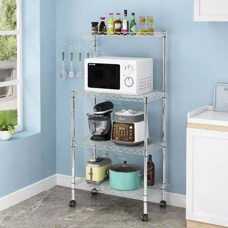 Karl Home Chariot de cuisine réglable à 3 niveaux pour micro-ondes, argent poudré