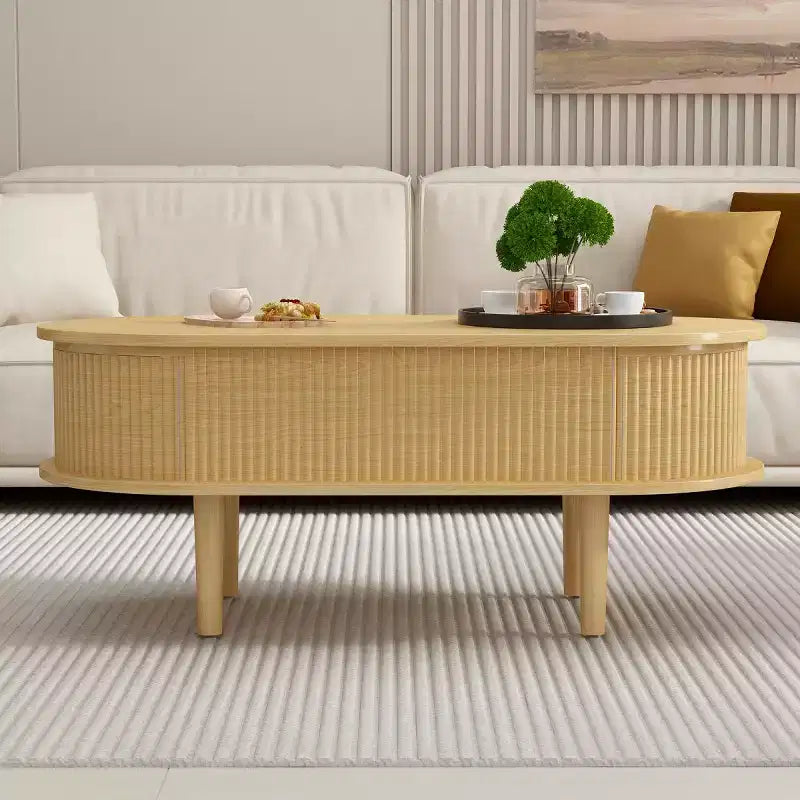 Table basse relevable ovale moderne 40 avec rangement dissimulé, table basse rustique pour salon, table de cocktail relevable peu encombrante-Panipeachy