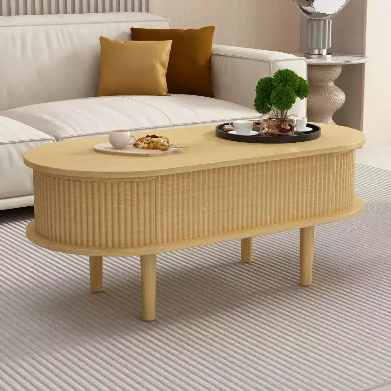 Table basse relevable ovale moderne 40 avec rangement dissimulé, table basse rustique pour salon, table de cocktail relevable peu encombrante-Panipeachy