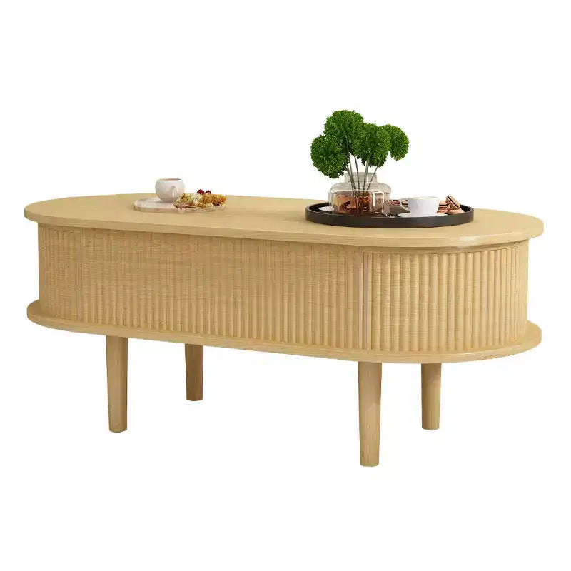 Table basse relevable ovale moderne 40 avec rangement dissimulé, table basse rustique pour salon, table de cocktail relevable peu encombrante-Panipeachy