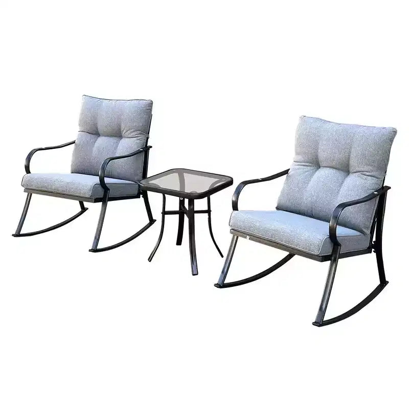 Ensemble de 3 pièces Moderne Accent 2 Places Rocker Teapoy, Fauteuil à Bascule Rembourré, Chaises de Porche, Coussins Moelleux Rocker
