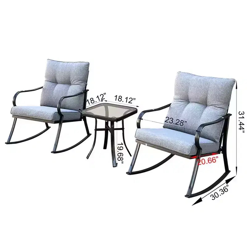 Ensemble de 3 pièces Moderne Accent 2 Places Rocker Teapoy, Fauteuil à Bascule Rembourré, Chaises de Porche, Coussins Moelleux Rocker