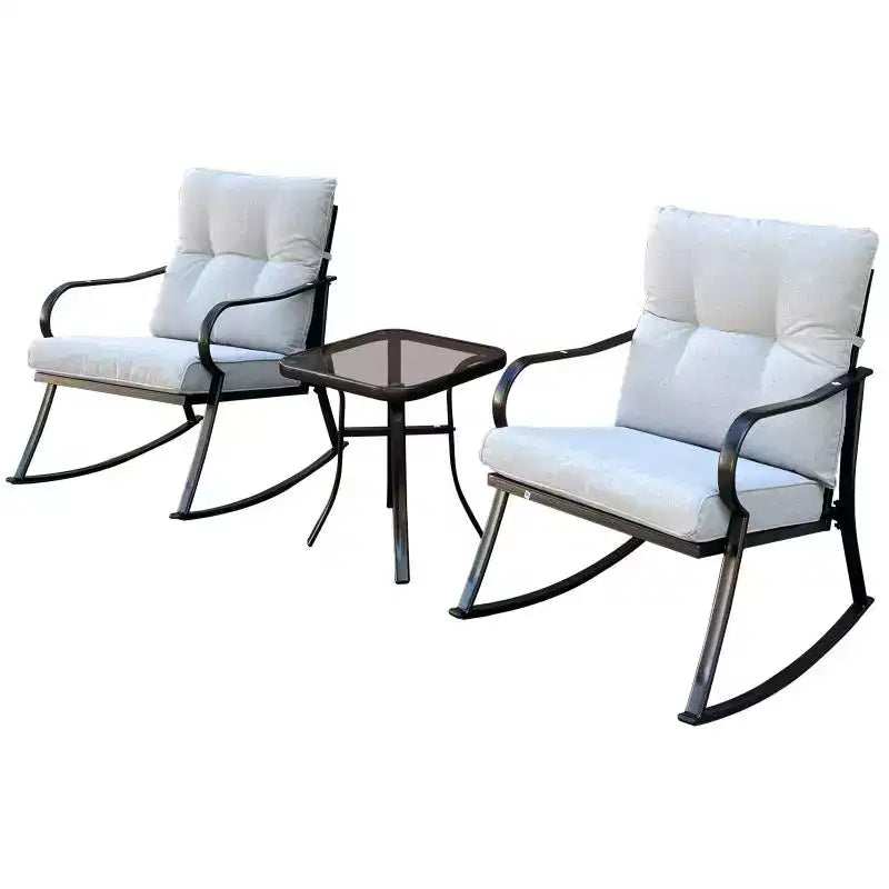 Ensemble de 3 pièces Moderne Accent 2 Places Rocker Teapoy, Fauteuil à Bascule Rembourré, Chaises de Porche, Coussins Moelleux Rocker
