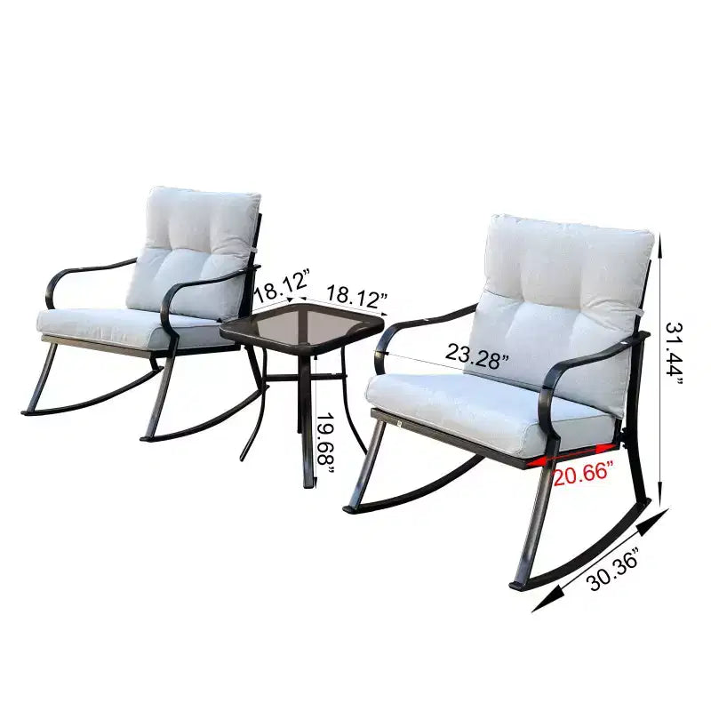 Ensemble de 3 pièces Moderne Accent 2 Places Rocker Teapoy, Fauteuil à Bascule Rembourré, Chaises de Porche, Coussins Moelleux Rocker