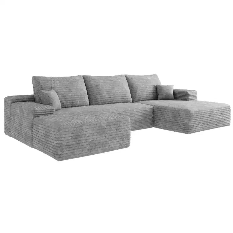 Canapé sectionnel nuage en velours côtelé gris de 107 pouces avec 1 pouf Canapé confortable en forme de U pour salon