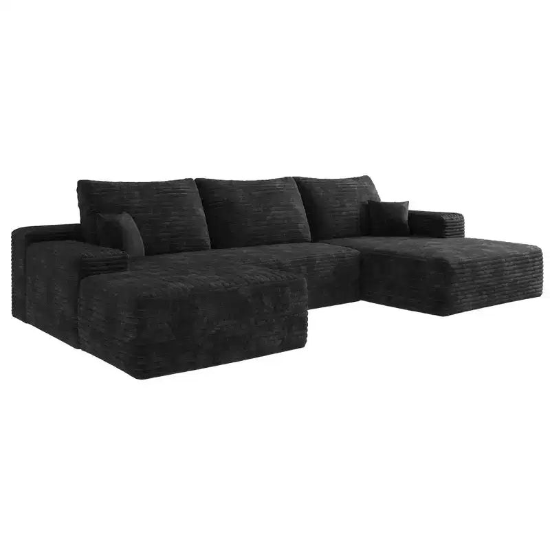 Canapé sectionnel nuage en velours côtelé gris de 107 pouces avec 1 pouf Canapé confortable en forme de U pour salon