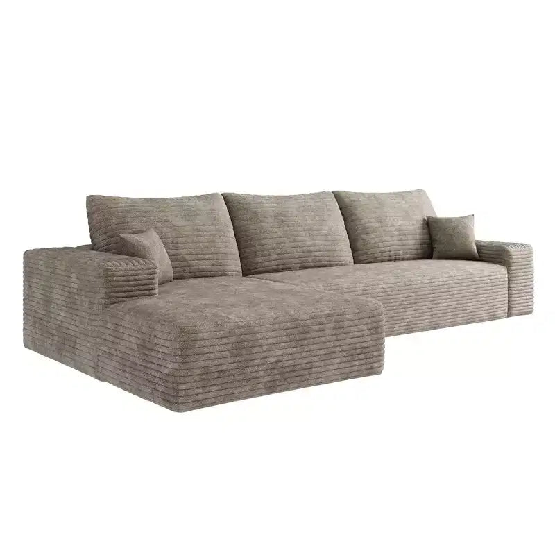 Canapé sectionnel nuage noir en velours côtelé moelleux de 271 cm avec méridienne en L, canapé modulaire moderne avec assise profonde pour salon, appartement