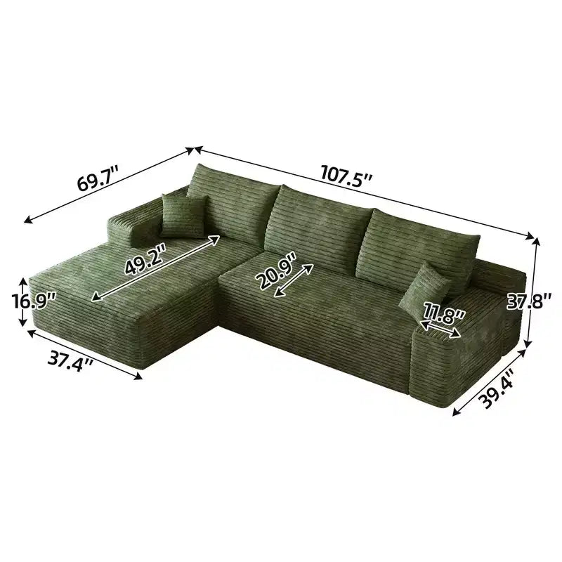 Canapé sectionnel nuage noir en velours côtelé moelleux de 271 cm avec méridienne en L, canapé modulaire moderne avec assise profonde pour salon, appartement