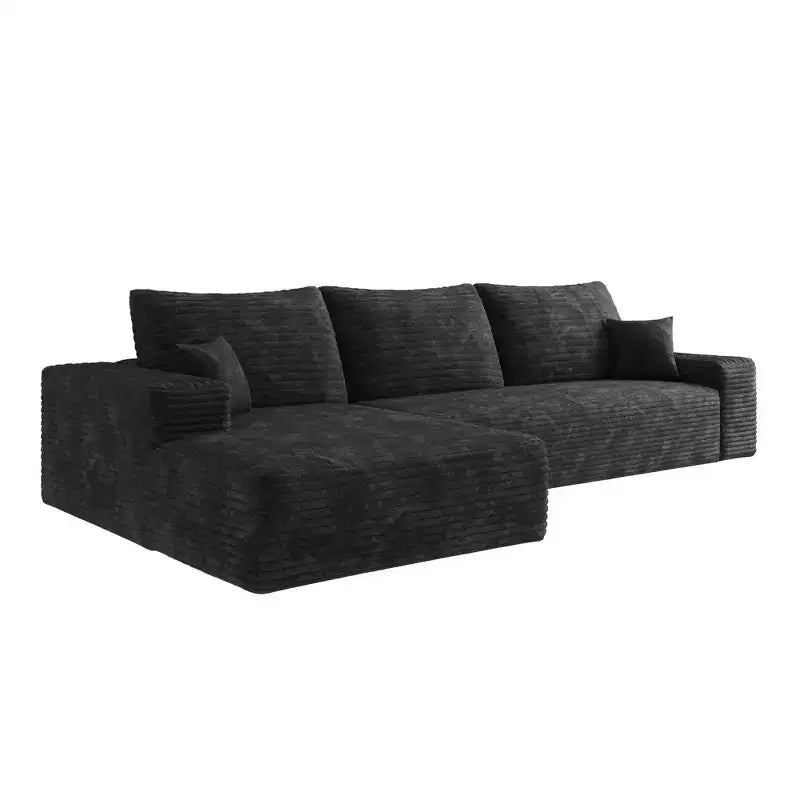 Canapé sectionnel nuage noir en velours côtelé moelleux de 271 cm avec méridienne en L, canapé modulaire moderne avec assise profonde pour salon, appartement