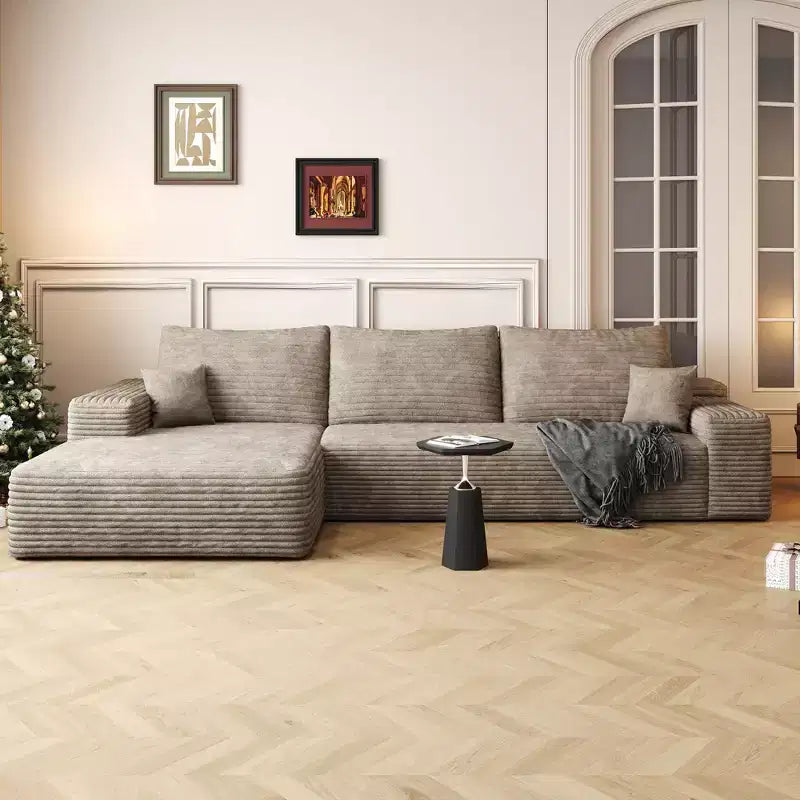 Canapé sectionnel nuage noir en velours côtelé moelleux de 271 cm avec méridienne en L, canapé modulaire moderne avec assise profonde pour salon, appartement
