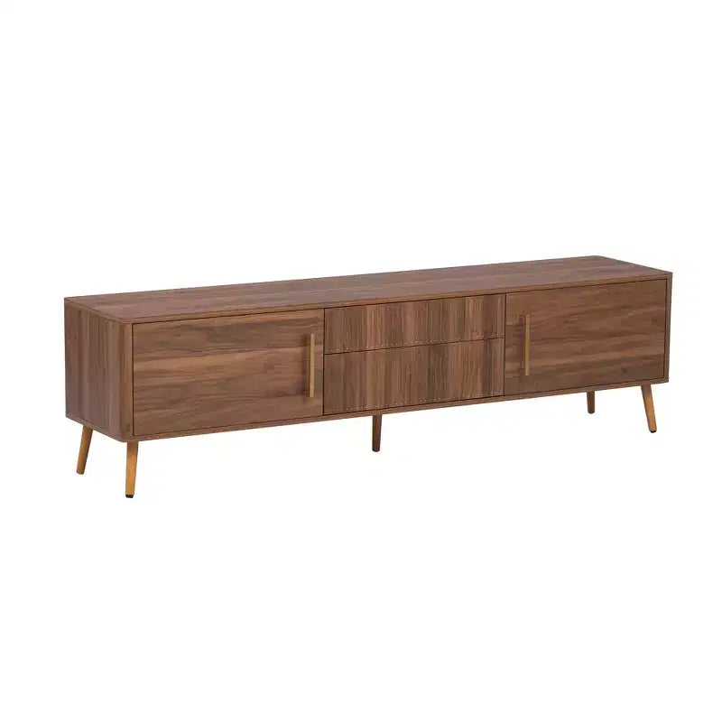 Meuble TV mi-siècle Clihome avec 2 tiroirs, console média pour TV jusqu'à 80 pouces, meuble de rangement pour salon