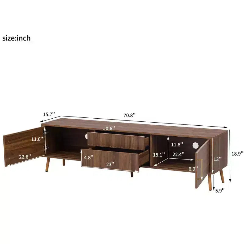 Meuble TV mi-siècle Clihome avec 2 tiroirs, console média pour TV jusqu'à 80 pouces, meuble de rangement pour salon