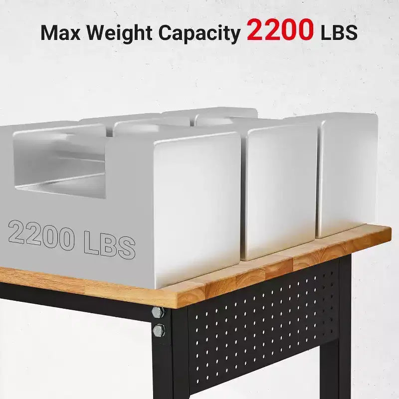 Établi réglable de 48 pouces avec règle, panneau perforé et 6 crochets, hauteur réglable de 29,5 à 39,4 pouces, capacité de charge de 2200 LBS, table de travail portable pour atelier