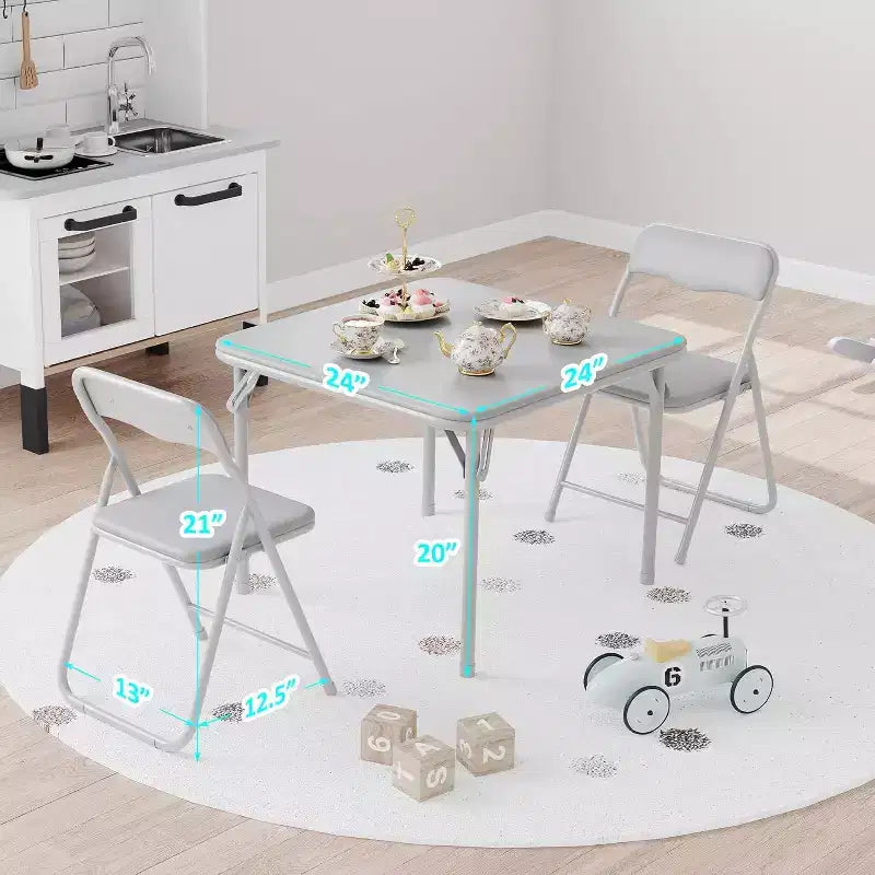 Ensemble table et chaises pliantes 3 pièces Acekool, table portable pour enfants avec sièges à coussin moelleux, aucun assemblage requis