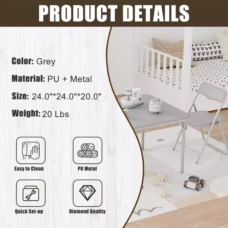 Ensemble table et chaises pliantes 3 pièces Acekool, table portable pour enfants avec sièges à coussin moelleux, aucun assemblage requis