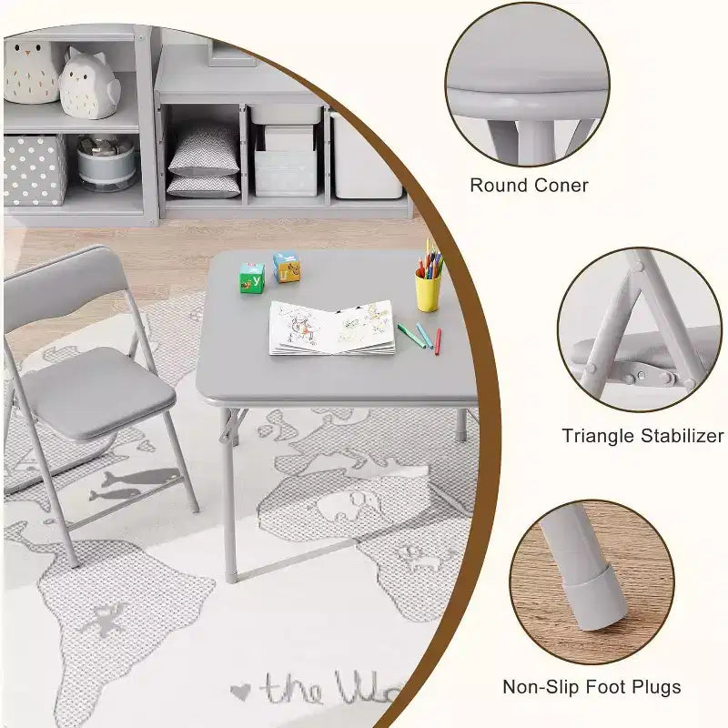 Ensemble table et chaises pliantes 3 pièces Acekool, table portable pour enfants avec sièges à coussin moelleux, aucun assemblage requis