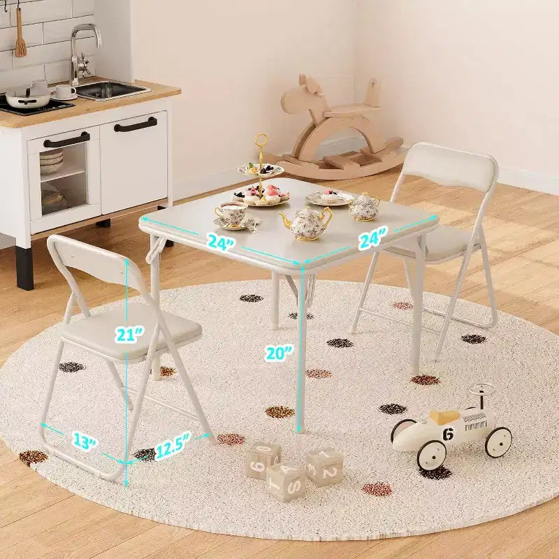 Ensemble table et chaises pliantes 3 pièces Acekool, table portable pour enfants avec sièges à coussin moelleux, aucun assemblage requis