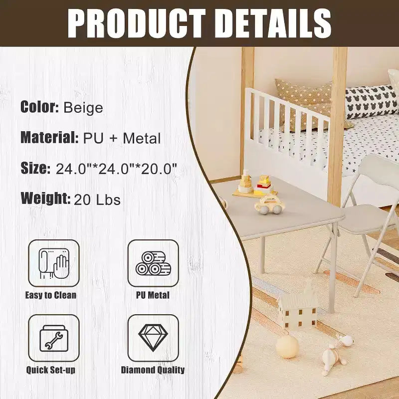 Ensemble table et chaises pliantes 3 pièces Acekool, table portable pour enfants avec sièges à coussin moelleux, aucun assemblage requis