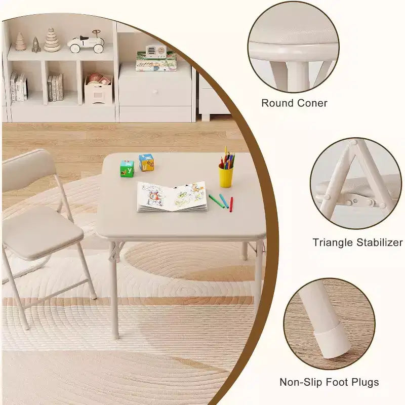 Ensemble table et chaises pliantes 3 pièces Acekool, table portable pour enfants avec sièges à coussin moelleux, aucun assemblage requis