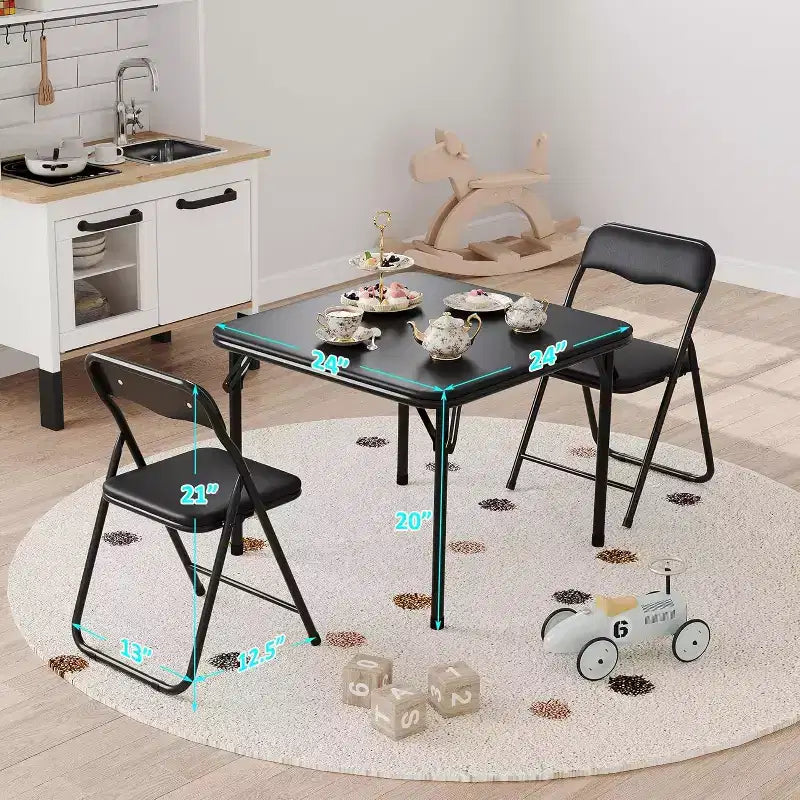 Ensemble table et chaises pliantes 3 pièces Acekool, table portable pour enfants avec sièges à coussin moelleux, aucun assemblage requis