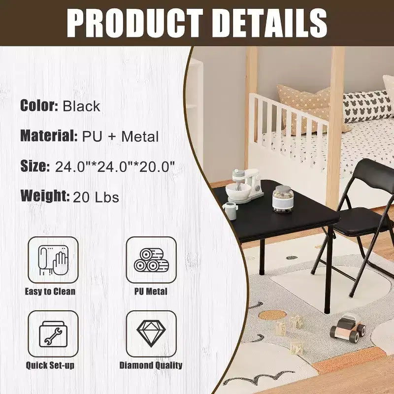 Ensemble table et chaises pliantes 3 pièces Acekool, table portable pour enfants avec sièges à coussin moelleux, aucun assemblage requis
